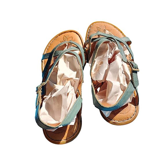 New Without Tags - Blue Leather Criss Cross Leather Sandals by Born - Size - 7M - Picture 4 of 7